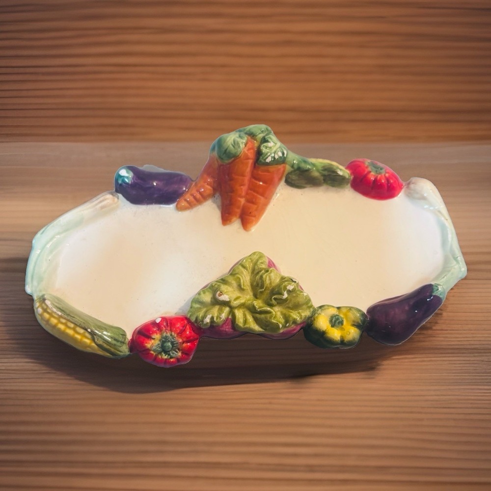 Porcelain Vegetable Themed Tray For Kitchen Corn Eggplant Pepper Garden Spring